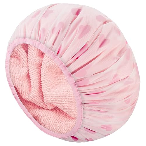 Auban Shower Cap, Shower Cap for Women Terry Cloth Lined EVA Exterior Reusable Double Layer Waterproof, Large Bath Hair Cap, Hotel Travel Essentials