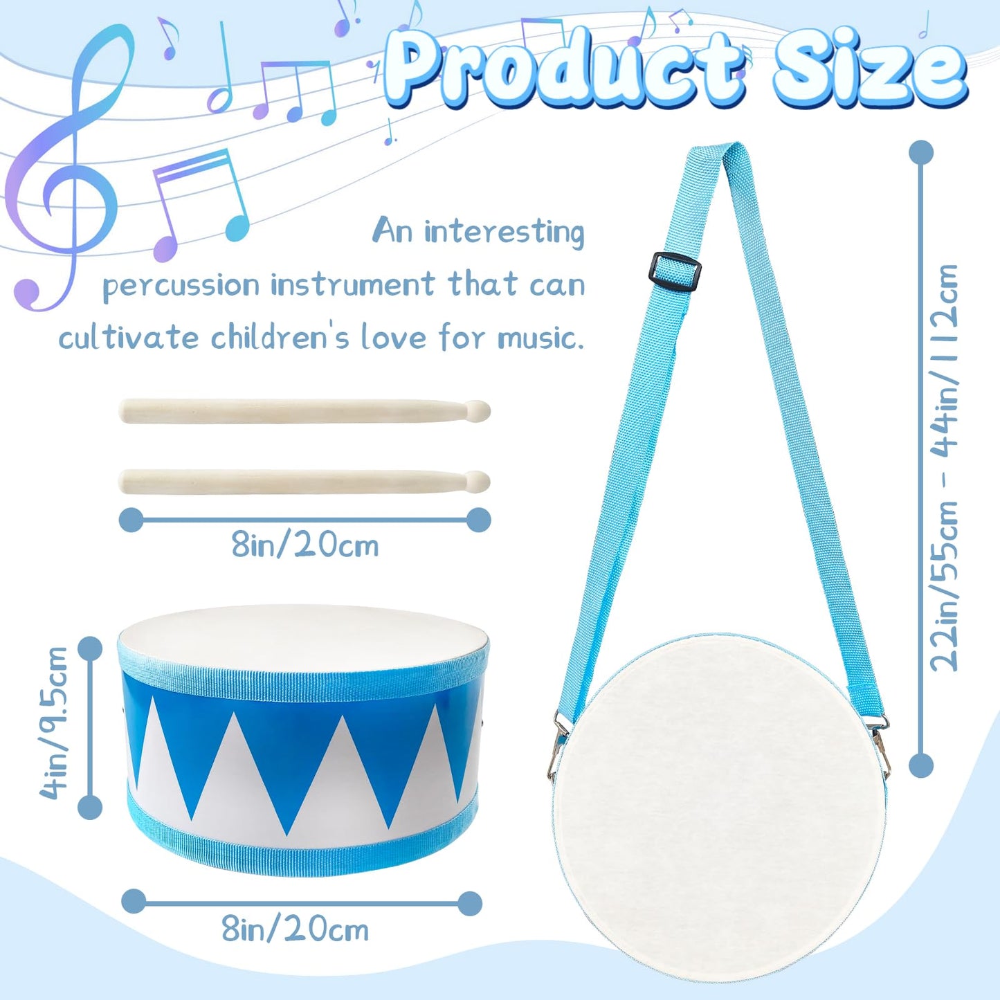 Kids Drum Set – 8" Wooden Drum Toy with Strap & Sticks, Educational Sensory Musical Instrument for Toddlers, Boys & Girls