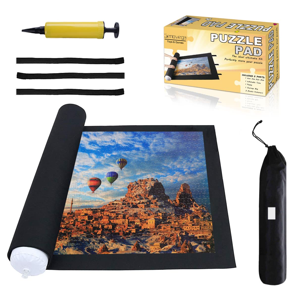 Jigsaw Puzzle Mat Roll Up – Felt Saver for 500/1500/2000 Piece Puzzles, Storage & Transport with Inflatable Tube, Cover & Organizer