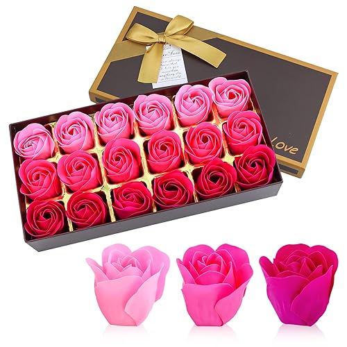 JIALEEY Floral Scented Bath Soap Rose Flower Petals, Plant Essential Oil Rose Soap Set Shaped Petals Gifts Ideas for Her Women Teens Girls Mom