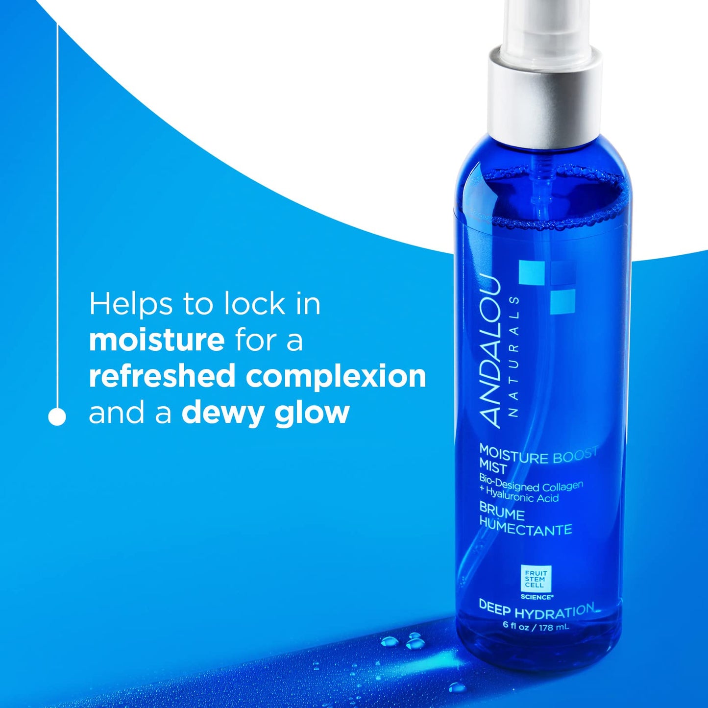 Andalou Naturals Face Mist, Moisture Boost Facial Spray with Hyaluronic Acid & Collagen, Hydrating & Moisturizing Skin Care for Dry and Dehydrated