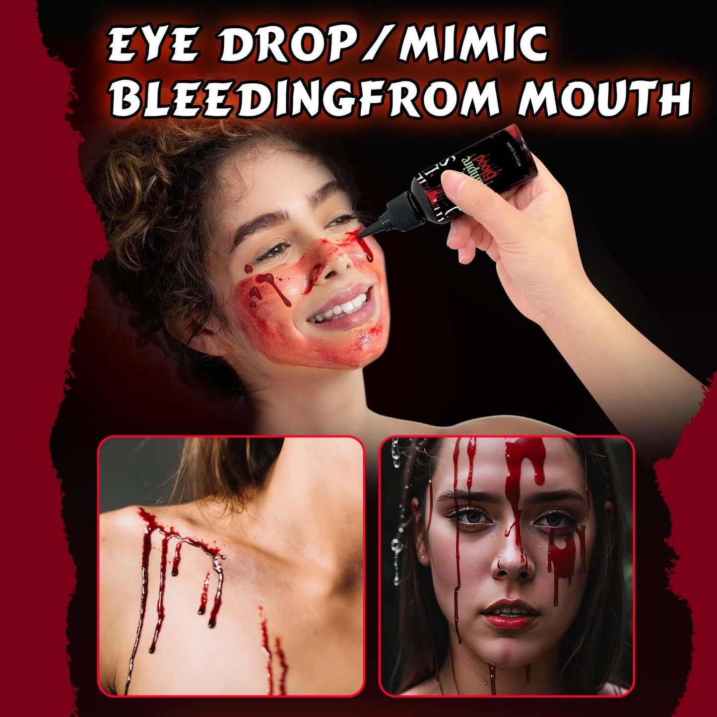 Fake Blood spray,2.01FL.OZ Vampire Blood Makeup,Halloween Fake Blood Spray Eye Blood Drops Body Paint?Blood Splatter for Clothes,Halloween Zombie