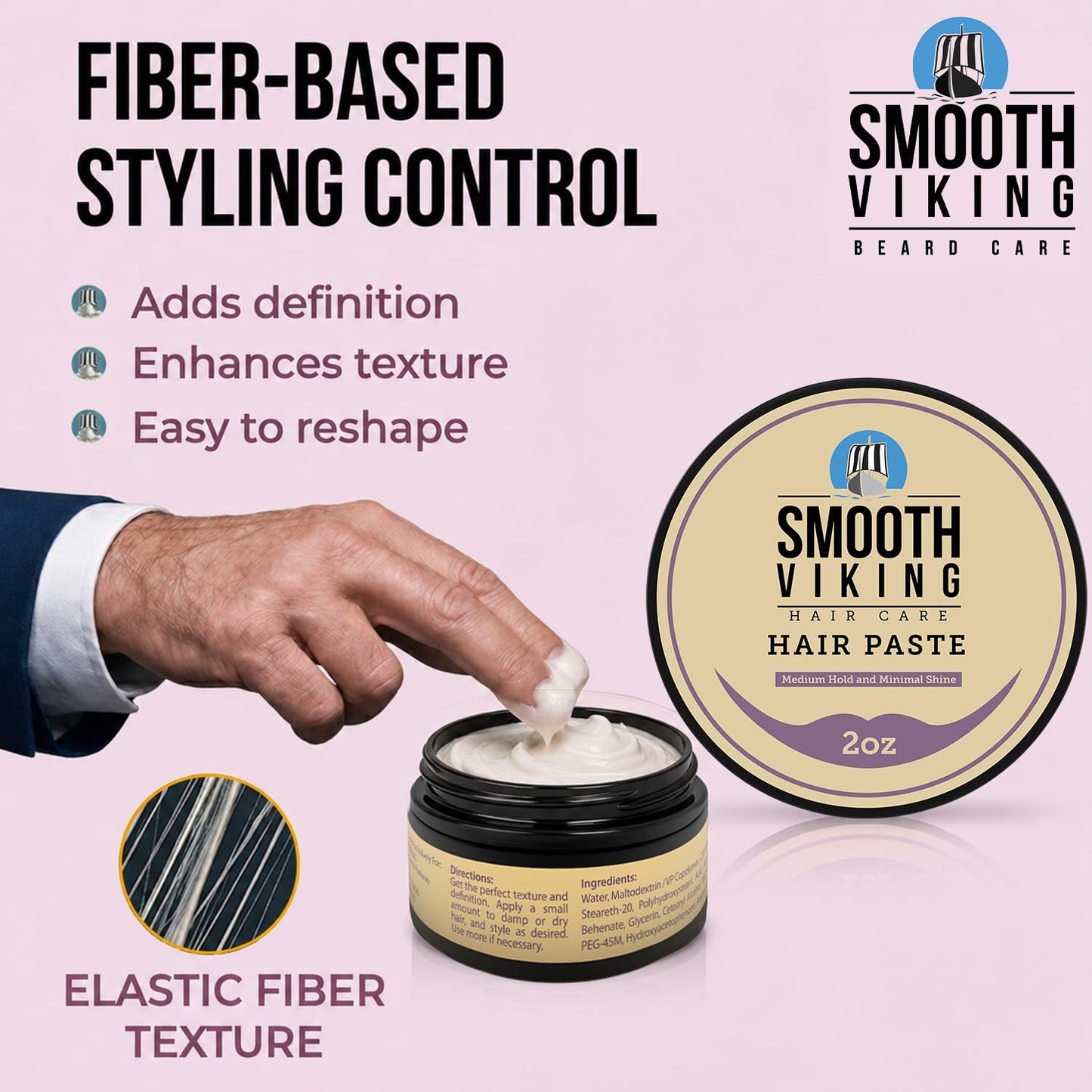Smooth Viking Hair Paste for Men - Natural Matte Styling Paste for Textured Messy Hairstyle Hair Cream, Hair Styling Cream with Minimal Shine & Medium