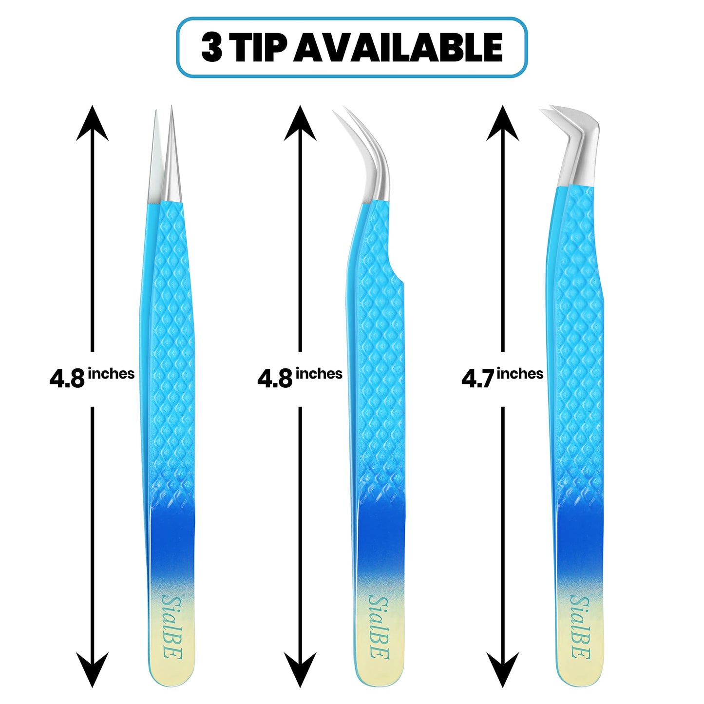 Eyelash Extension Tweezers-3 Pcs Diamond Grip Lash tweezers For Eyelash Extensions-SialBE Straight And Curved L-Shape Eyelash Tweezers, Tweezers