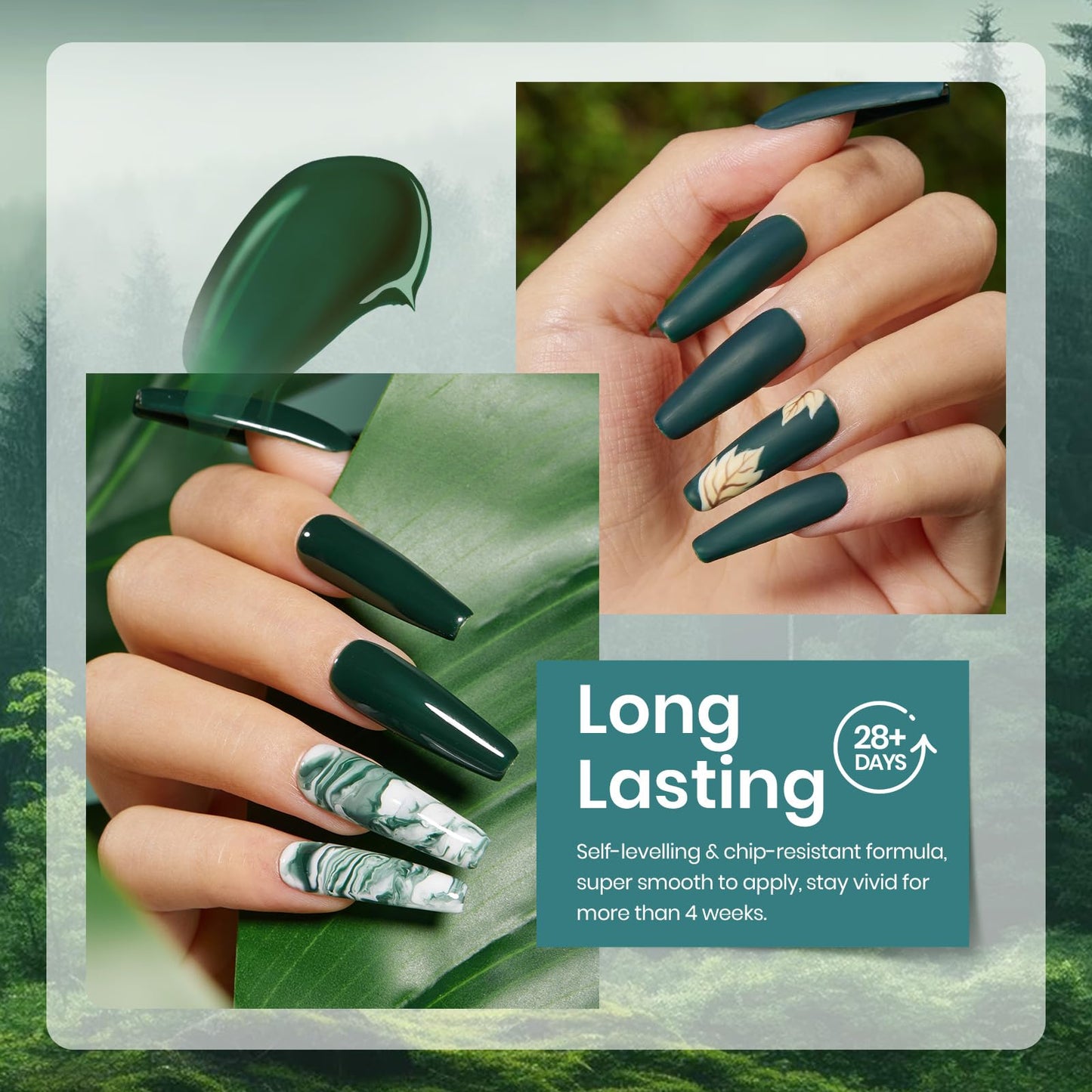 Beetles Green Gel Nail Polish Set, 6 Colors Dark Green Gray Blue Baby Blue Color Gel Nail Polish Misty Soak Off DIY Home Uv Nails Gifts for Women