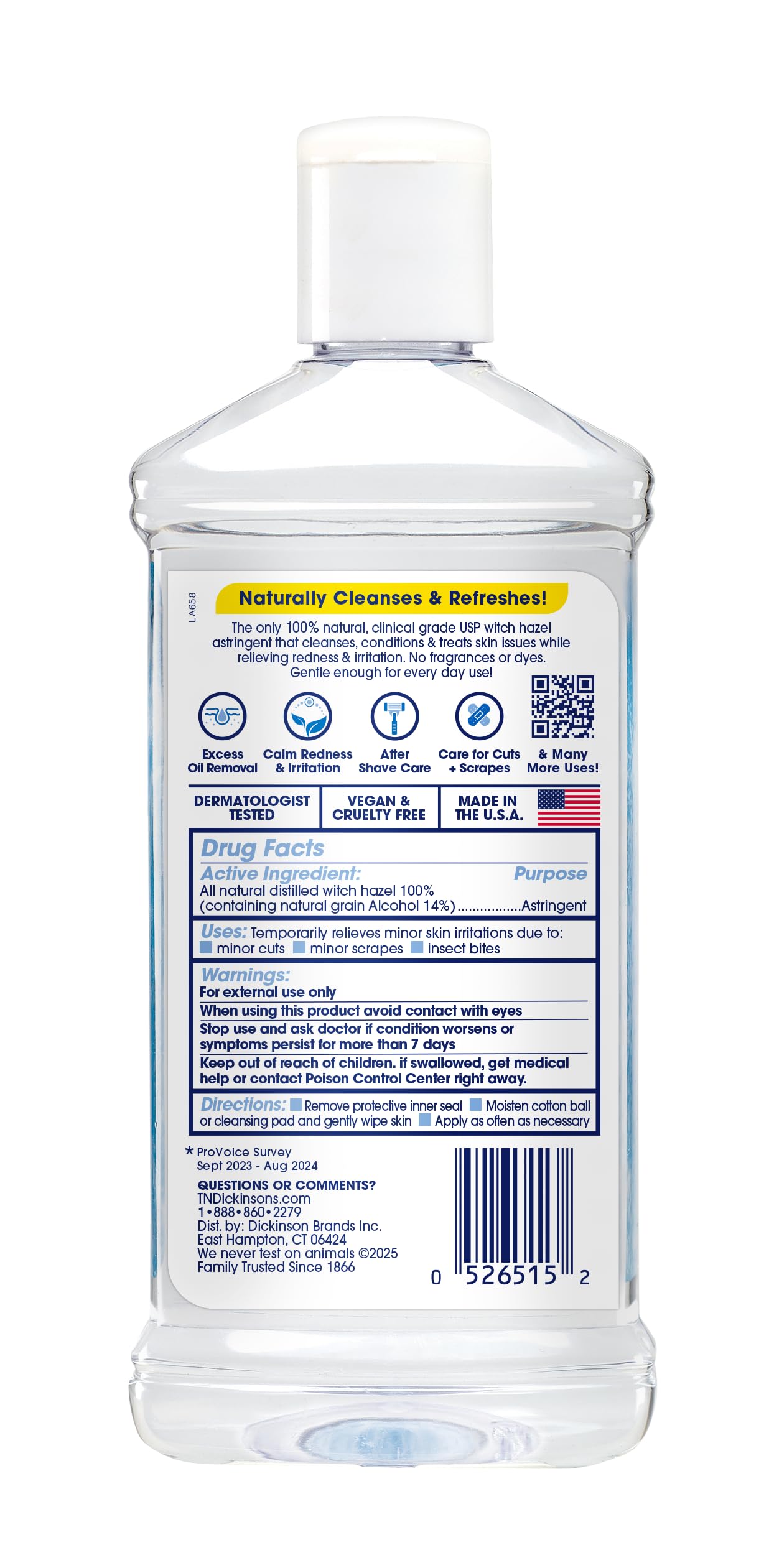 T.N. Dickinson’s Witch Hazel Astringent 8 oz – 100% Natural, Fragrance-Free | Clinical Grade Formula to Cleanse & Soothe Face & Body Skin