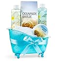 Home Spa Bath Basket Fresh Aquatic Oceanside Breeze Spa Set For Women Bath & Body Set For Women Shower Gel, Bubble Bath, Body Lotion, etc Puff in Blue