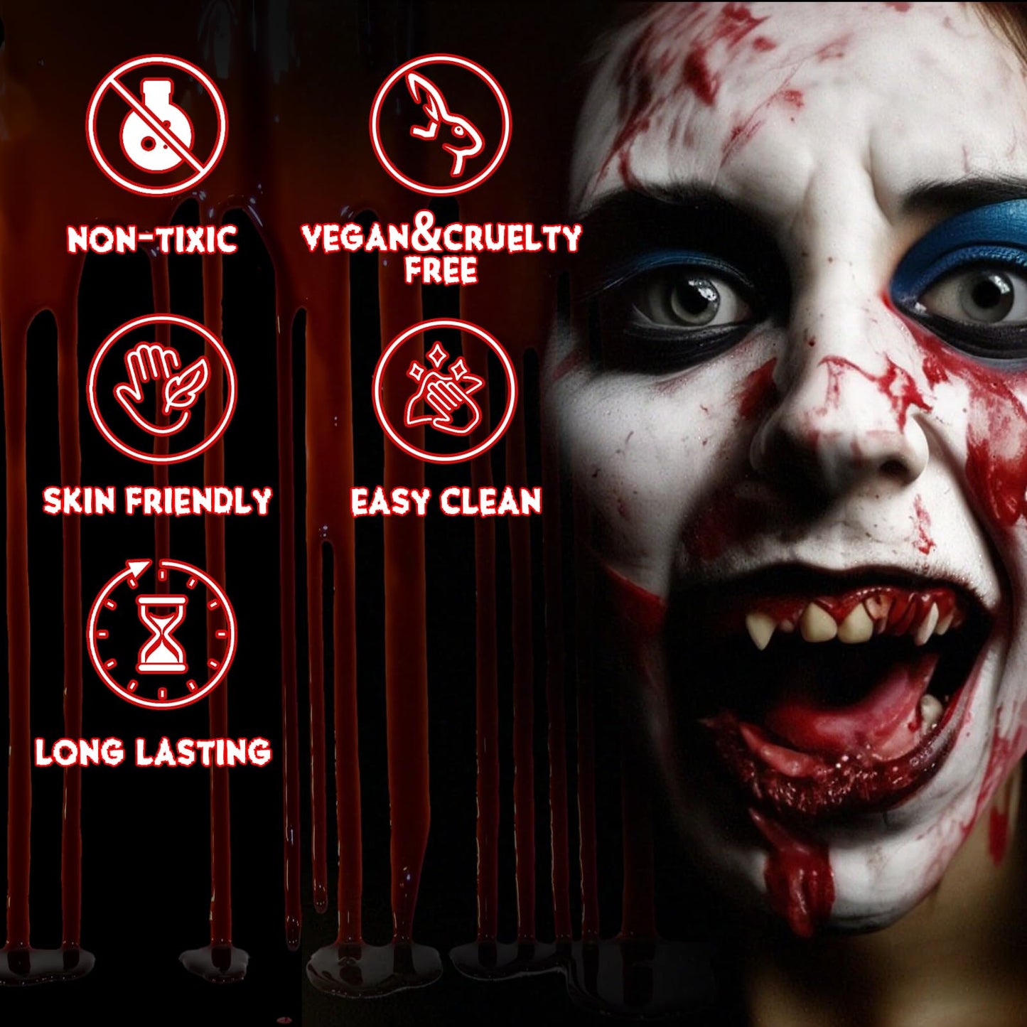 Halloween Fake Blood Makeup Kit, Blood Spray 2.1oz + Dripping 2.1oz + Coagulated 1.41oz(3PCS), Washable Realistic SFX Makeup for Cosplay, Clothes
