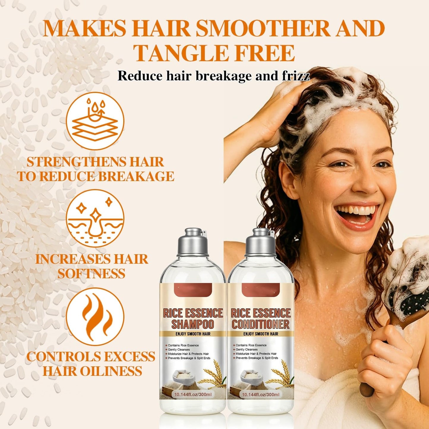Rice Water Shampoo and Conditioner Set, 20.29oz including Rice Extract, Strengthen and Revitalize Hair, Nourish Damaged Hair, Hydrating and Thickening