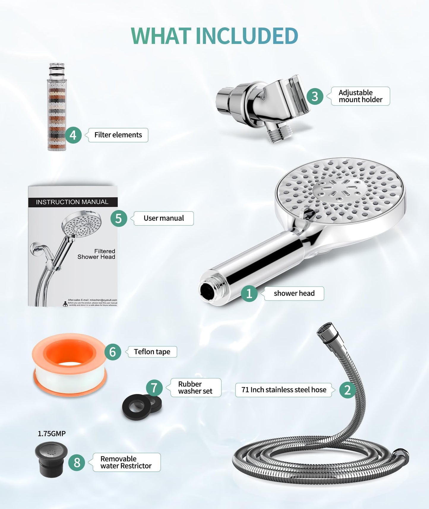 Filtered Handheld Shower Head – 9 Spray Modes, High Pressure Chrome Showerhead with Softening Beads for Hard Water & Chlorine Removal