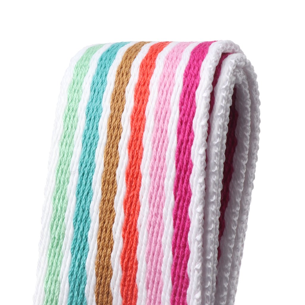 Feamos Stripe Belts for Women Waist Belt for Shorts with Double D-Ring Buckle Canvas Casual (White & Rainbow)