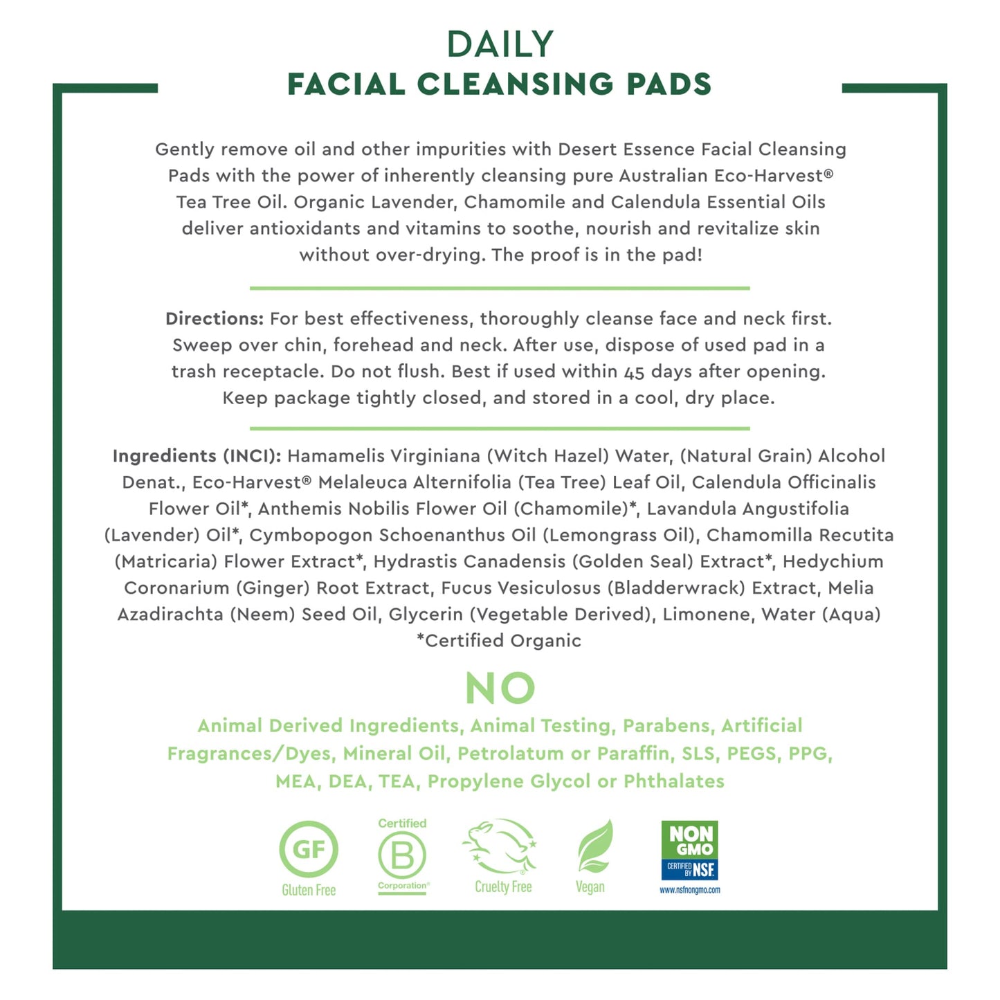 Desert Essene Daily Facial Cleansing Pads with Pure Australian Tea Tree, Witch Hazel, Calendula & Chamomile - Reduce Oil, Minimize Pores - Plant-Based