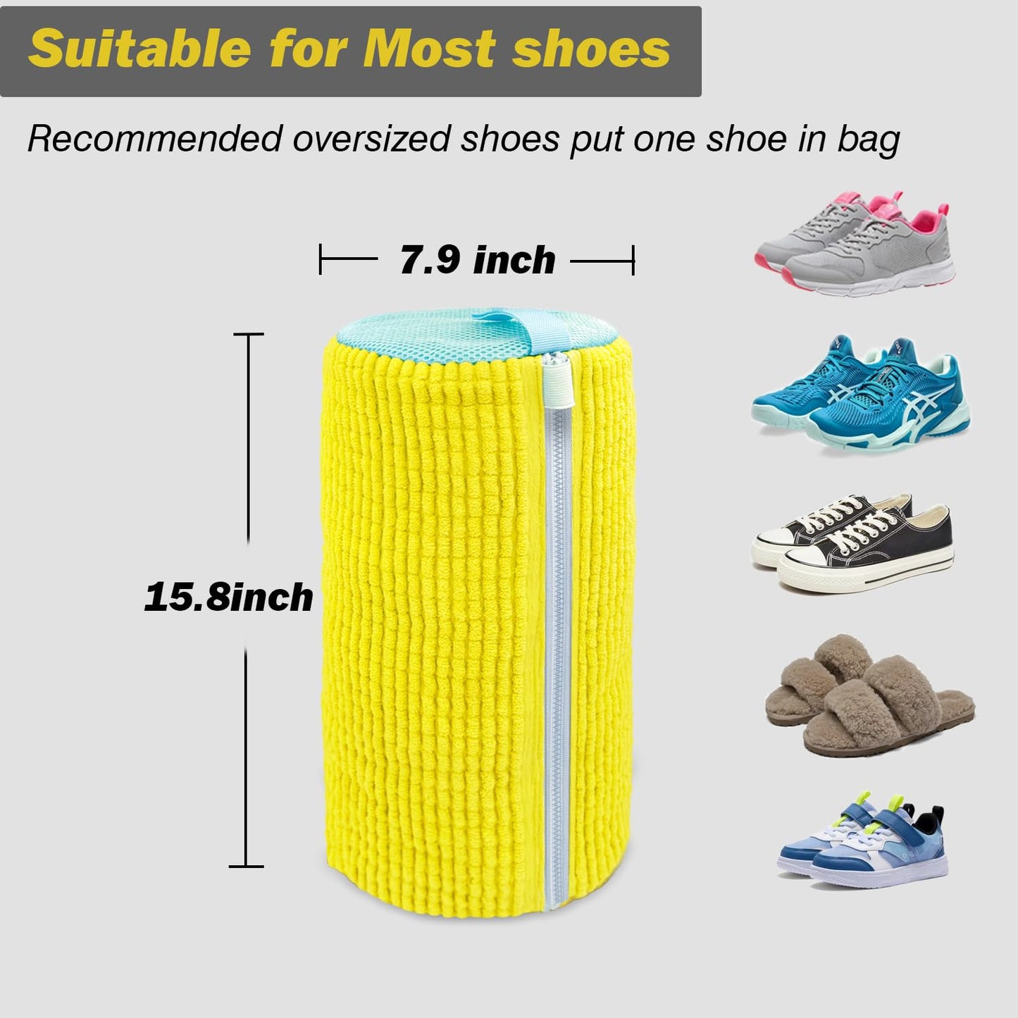 Shoe Washing Machine Bag – Reusable Laundry Bag for Sneakers & Tennis Shoes, Microfiber Lining, Self-Locking Zipper + Storage Bag