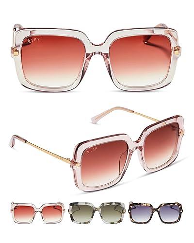 DIFF Sandra Oversized Square Sunglasses for Women | 100% UVA/UVB Protection | Light Pink Crystal + Dusk Gradient