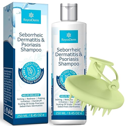 Roycederm Seborrheic Dermatitis & Psoriasis Shampoo with Scalp Massager Brush - Scalp Cleansing & Comfort Care Set for Dry, Itchy, Flaky Scalp