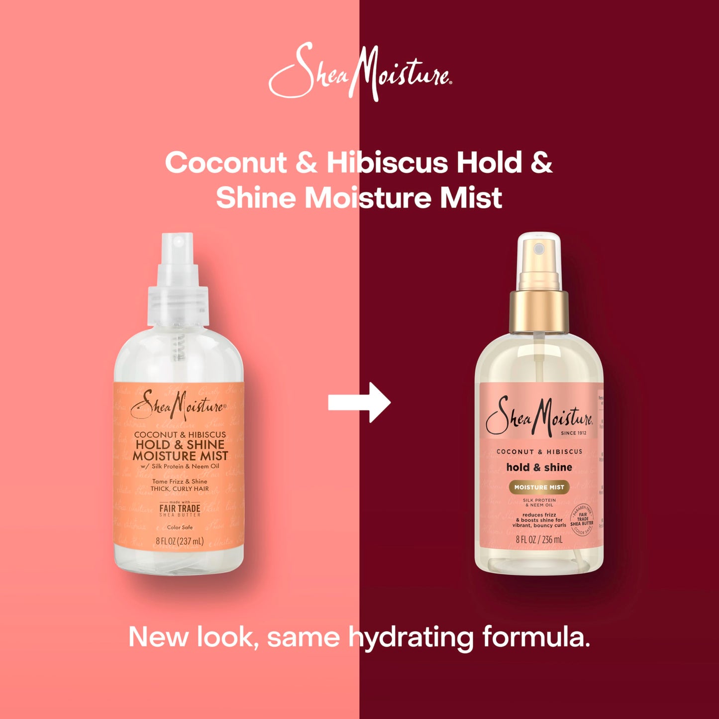 SheaMoisture Hold and Shine Moisture Mist Coconut and Hibiscus for Thick, Curly Hair for Frizz Control 8 oz