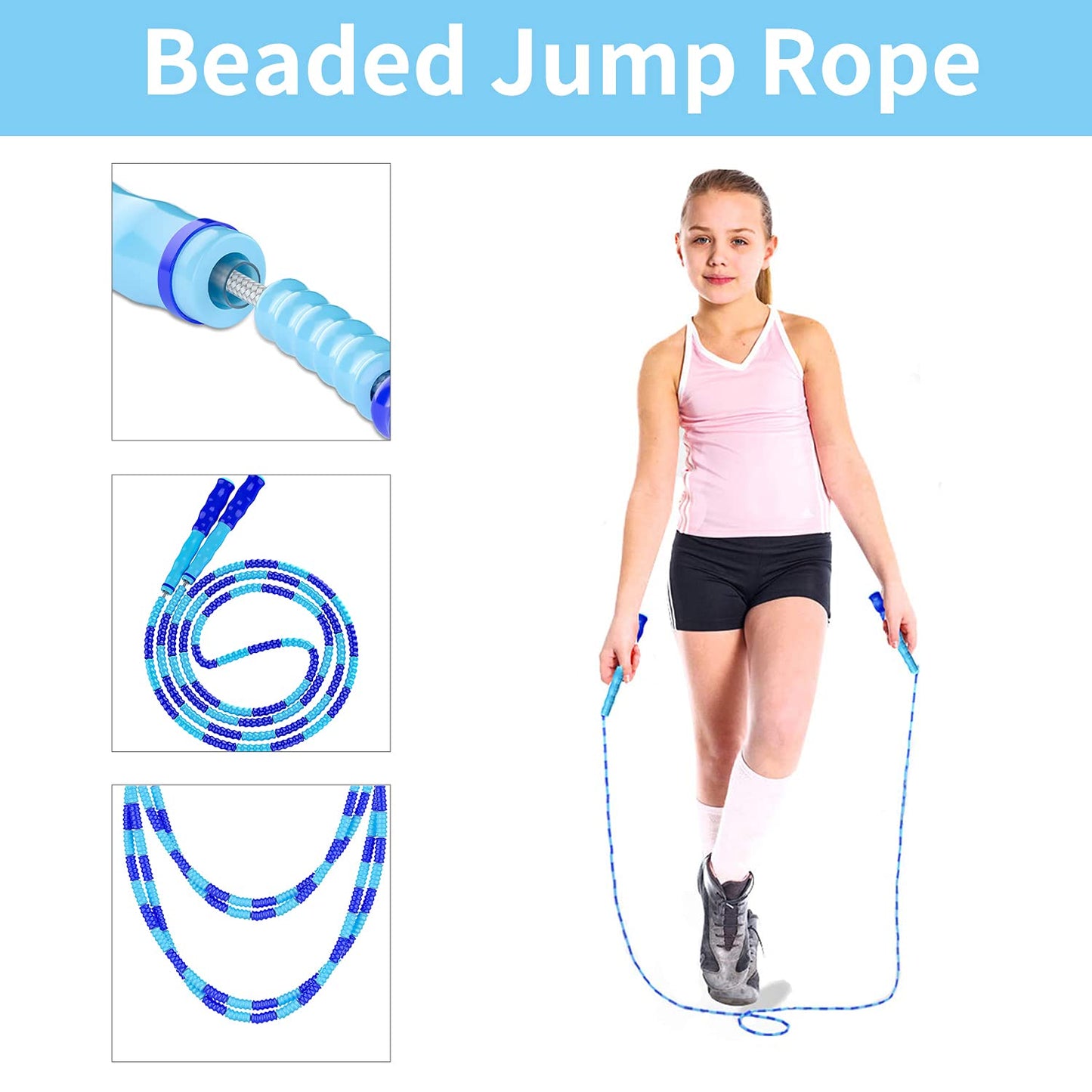 Leeboom Jump Rope, Adjustable Length Electronic cigarettes Tangle-Free Segmented Soft Beaded Skipping Rope, Fitness Jump Rope for Kids, Man, and…