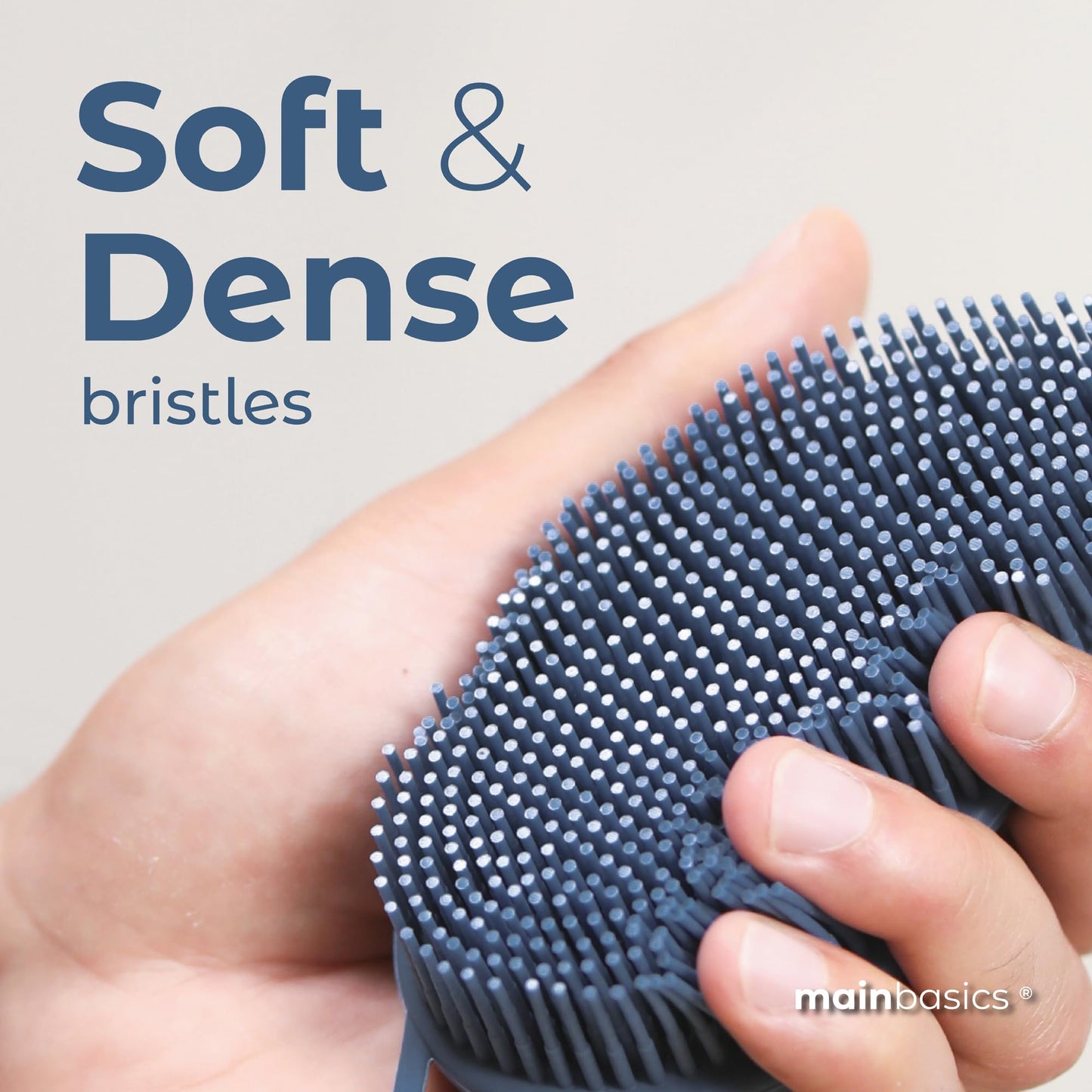 MainBasics Silicone Body Scrubber Dual-Sided Shower Loofah and Scalp Scrubber (Dark Blue, Scalp)