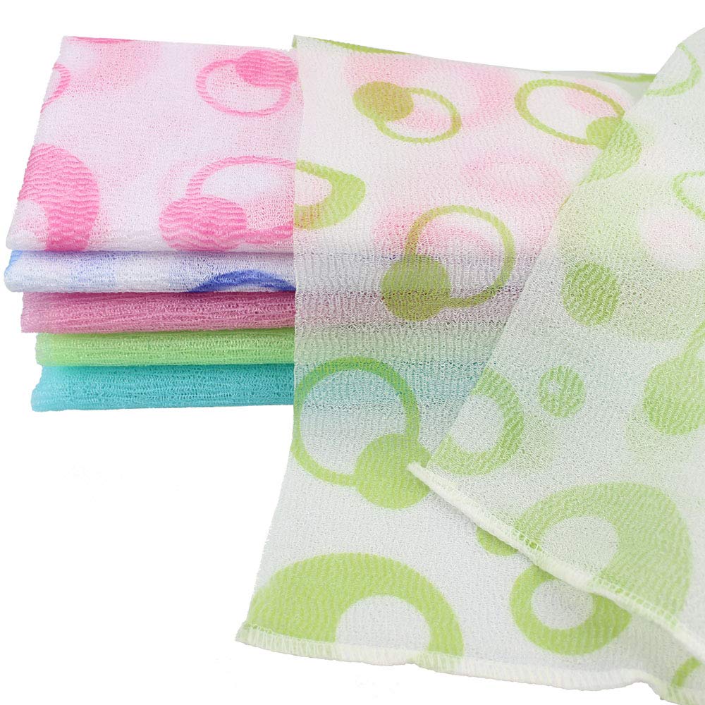 Meetory 6 Pieces Exfoliating Nylon Bath Cloth Towel, 35 inches (90cm) Beauty Skin Bath Wash Cloth Towel Massage for Women and Men