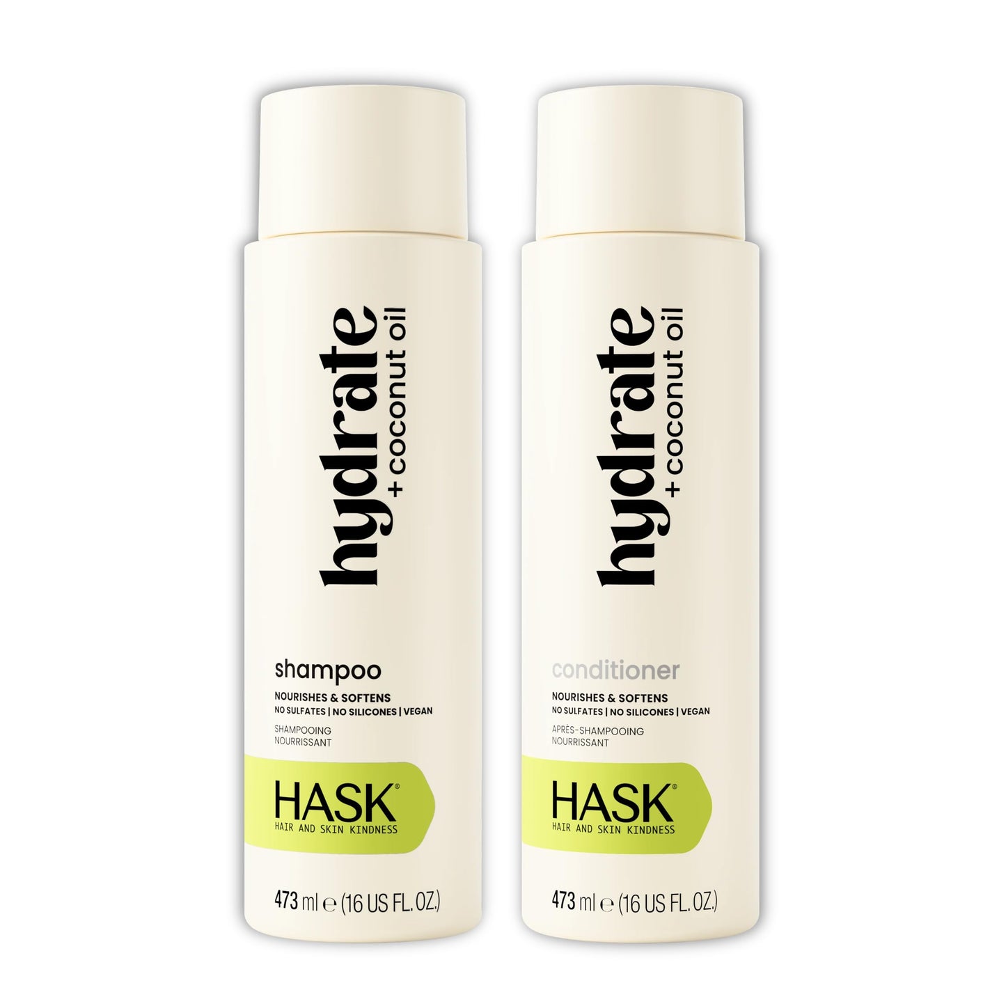 HASK Coconut Nourishing Shampoo & Conditioner Set | Moisture for Dry, Dull Hair, Smooths Frizz, Adds Shine | Sulfate Free, Silicone Free, Cruelty