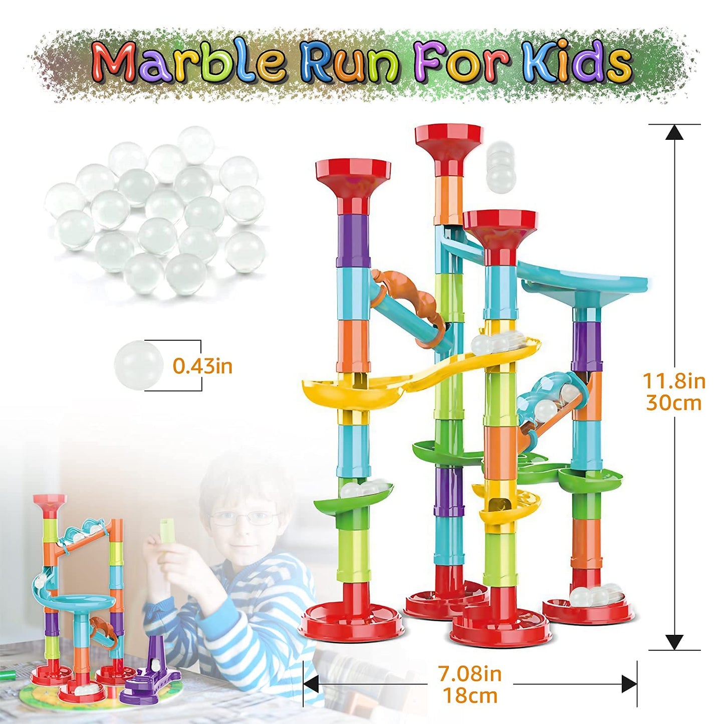 Marble Run Set Building Blocks Glass Marbles for Kids Ages 4-8 Girls Boys Toys STEM Maze Educational Race Game Birthday Gifts