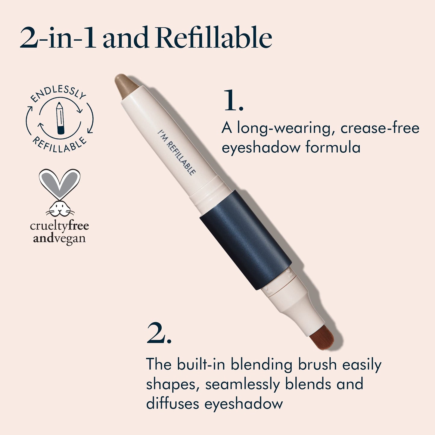TRE'STIQUE Shadow Crayon, Refillable Eyeshadow Crayon With Built-In Blending Brush, Sustainable Shadow Makeup, Clean Beauty Eyeshadow