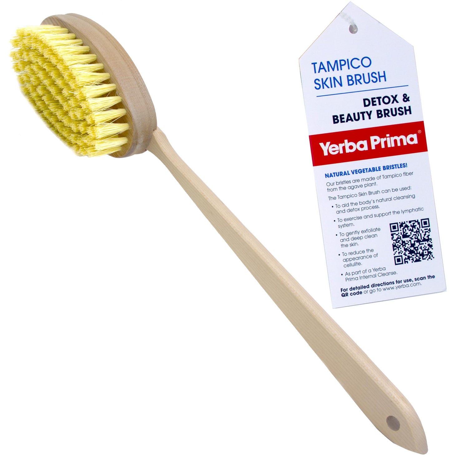 Yerba Prima Tampico Skin Brush for Exfoliation, Dry Brushing, and Blood Circulation with Natural Fiber Bristles and an All-Natural Maple Wood Handle
