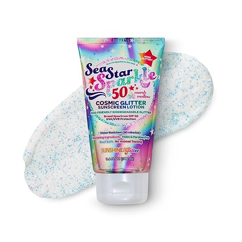 Seastar Sparkle - Cosmic Marshmallow Scented Glitter Sunscreen Lotion - SPF 50 - Biodegradable Sunscreen, Kids, Water Resistant, Glitter lotion