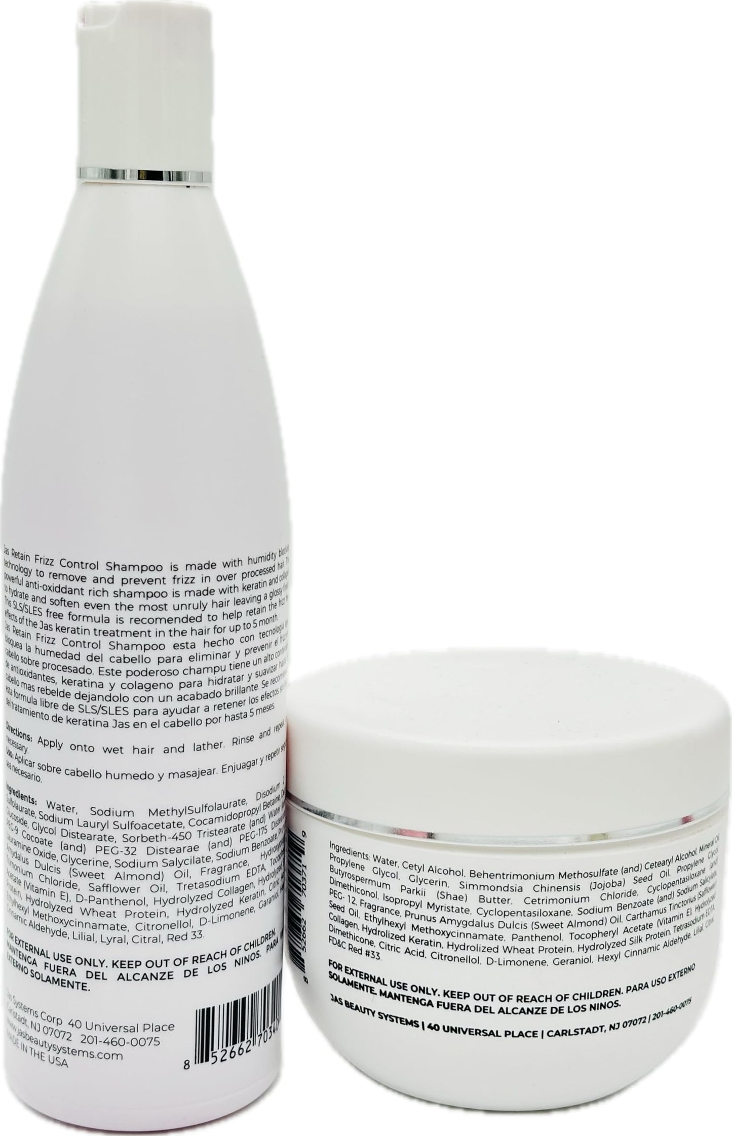 JAS Retain Port Treatment with Keratin + Collagen Shampoo, Mask, Leave in Cream 8 fl oz and Styling Serum with Vitamin E 5 fl oz "Free Starry Sexy