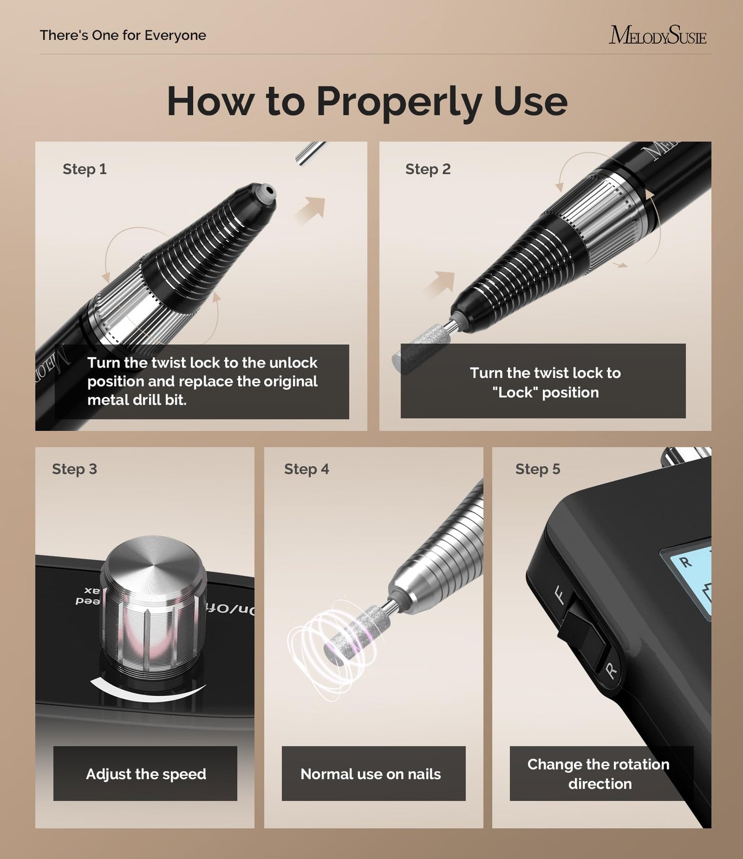 MelodySusie Entry-Level Clip-On Rechargeable Nail Drill, SC320D 30000RPM Essential E-File with LCD Display for Manicure Shaping & Gel Removal, Perfect Beauty and Personal Care MelodySusie