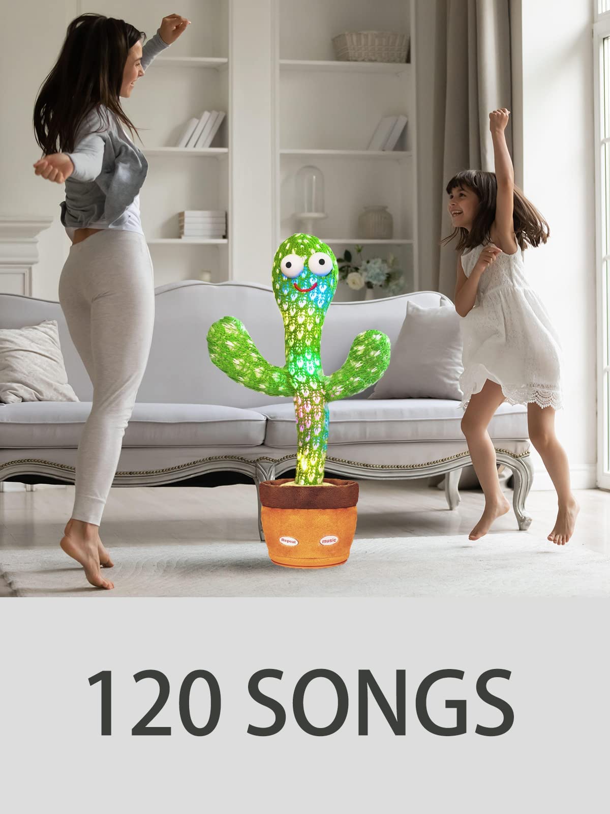 Keculf Talking Cactus Toy with LED 120 English Songs, Singing Cactus Dancing Musical Toy, Tummy Time Toys Baby Mimicking Repeats What You Say (Audio…