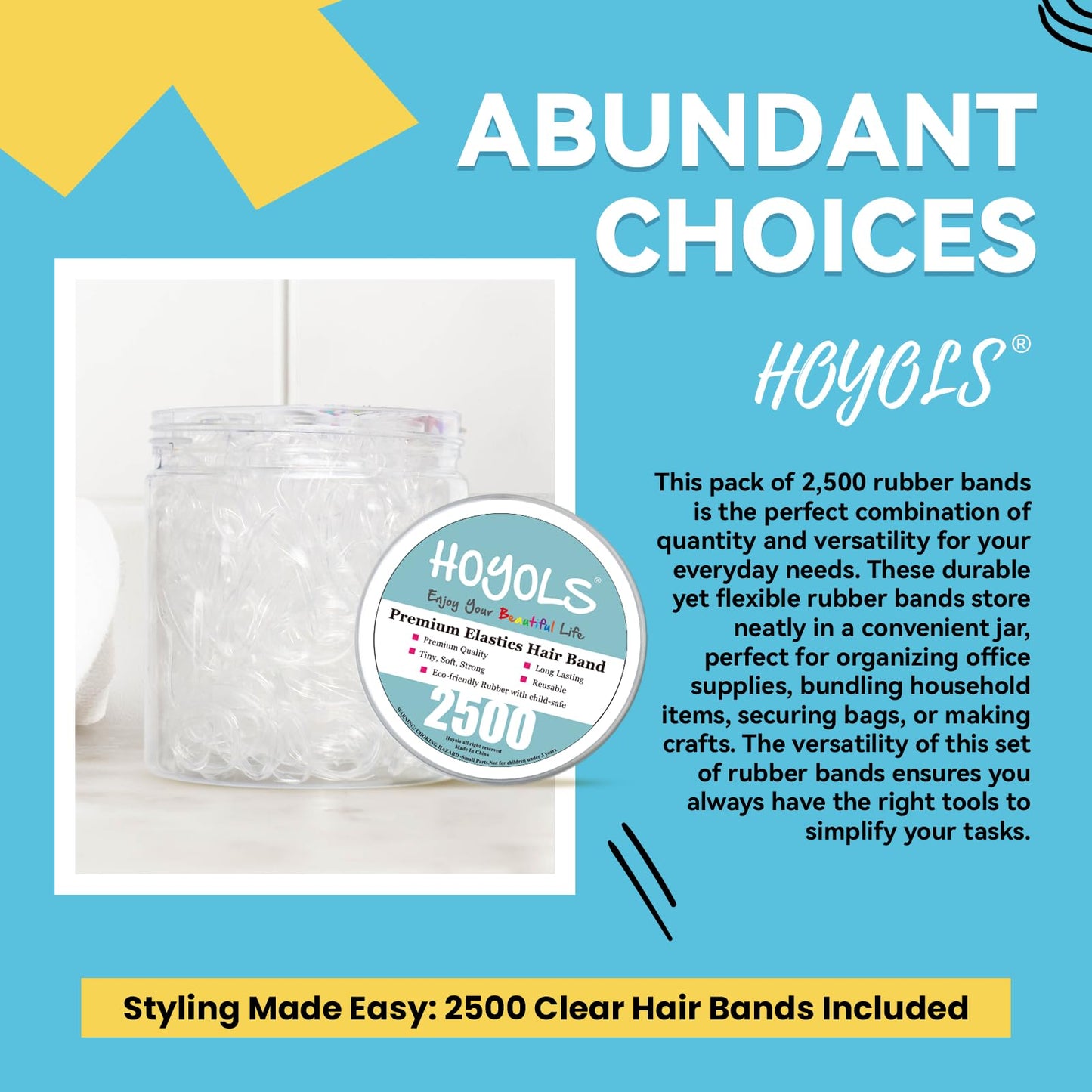 HOYOLS Clear Elastic Hair Bands, 2500 Small Rubber Bands Braids for Girls Kids Women Non-Slip Tiny Soft Hair Ties Accessories Value Pack TPR