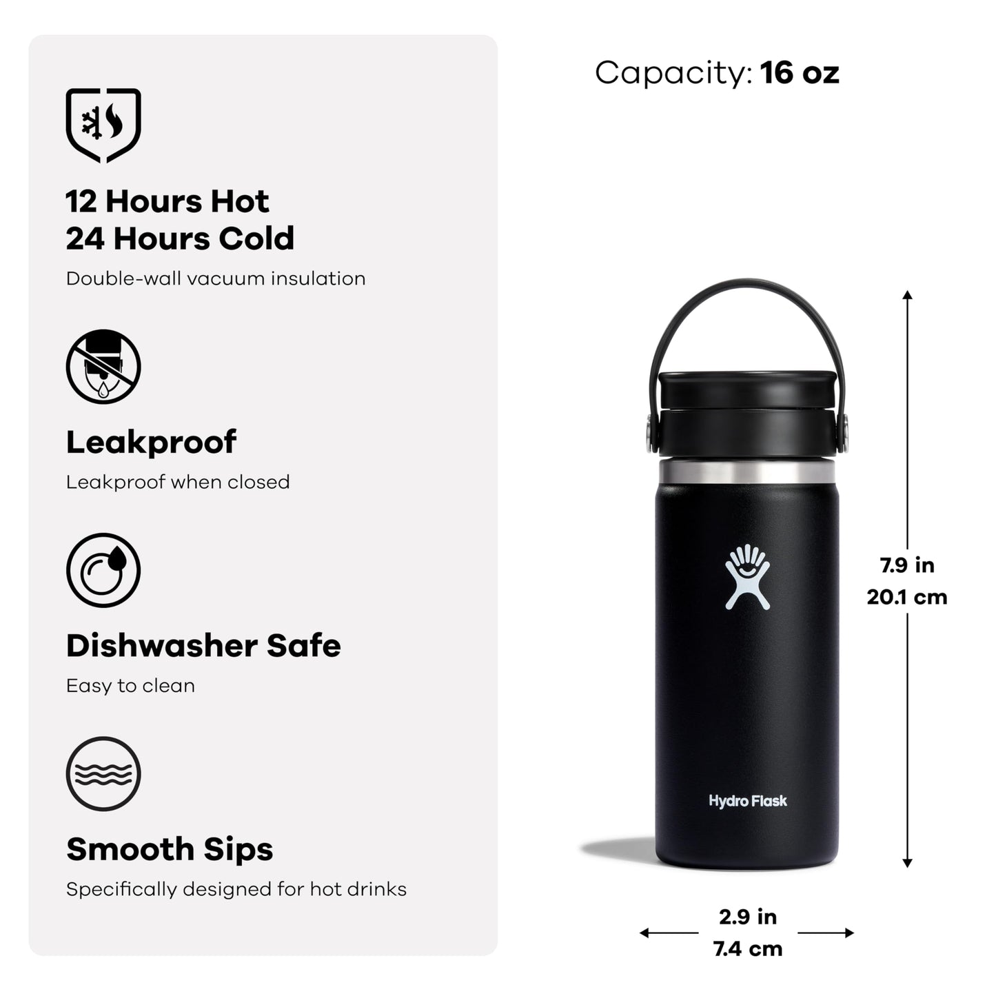 Hydro Flask Flex Sip Coffee Tumbler - Insulated Stainless Steel, Non Spill, Leak Proof Travel Coffee Cup 16 Oz Fossil Brown