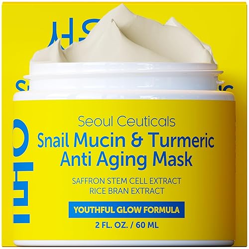 SeoulCeuticals Korean Face Mask Skin Care - Snail Mucin Turmeric Mask for Face - Cruelty Free K Beauty Anti Aging Face Mask for Healthy, Youthful Glow