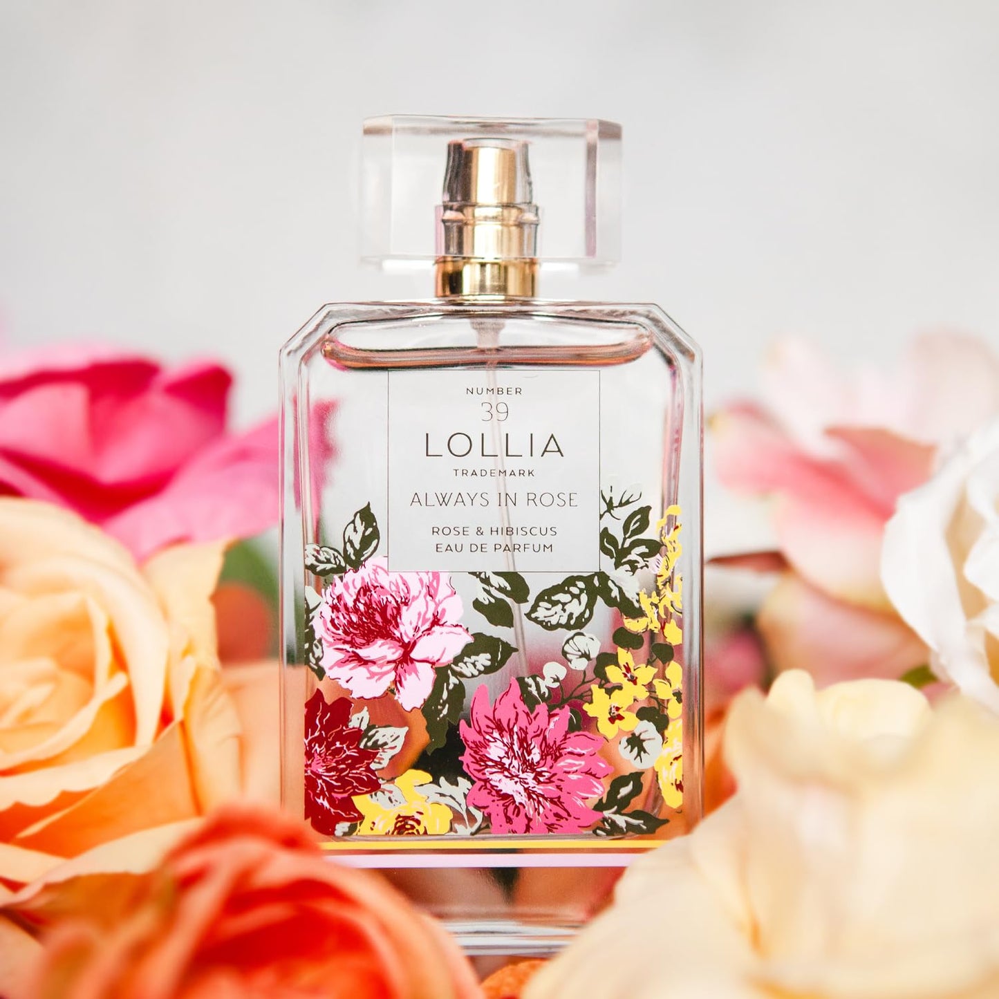 LOLLIA Always in Rose Eau de Parfum, 3.4 fl oz, Rose & Hibiscus Scented Perfume for Women, Classically Romantic & Unique Luxury Floral Fragrance Spray