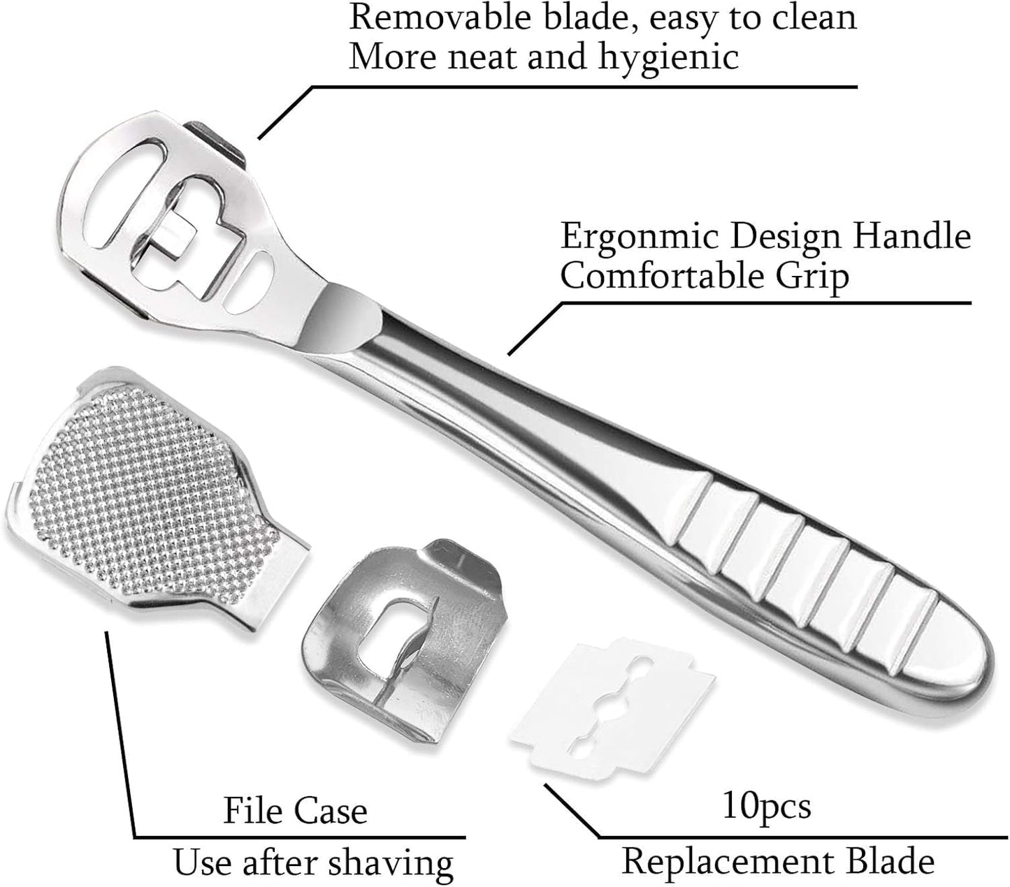 52 Pcs Callus Shaver Set,1 Stainless Steel Foot Razor with 50 Replacement Slices Blades and 1 Foot File Head Foot Care Tools,Foot Shaver Callus