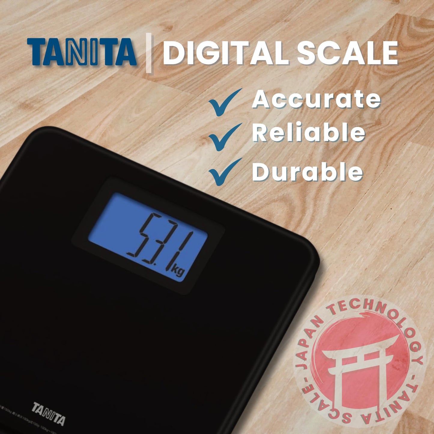 Tanita HD-662 Digital Weight Scale (Black) - Japan Technology Bathroom Scale with 330 lb Weight Capacity - 2" Blue Backlit Large LCD Display…