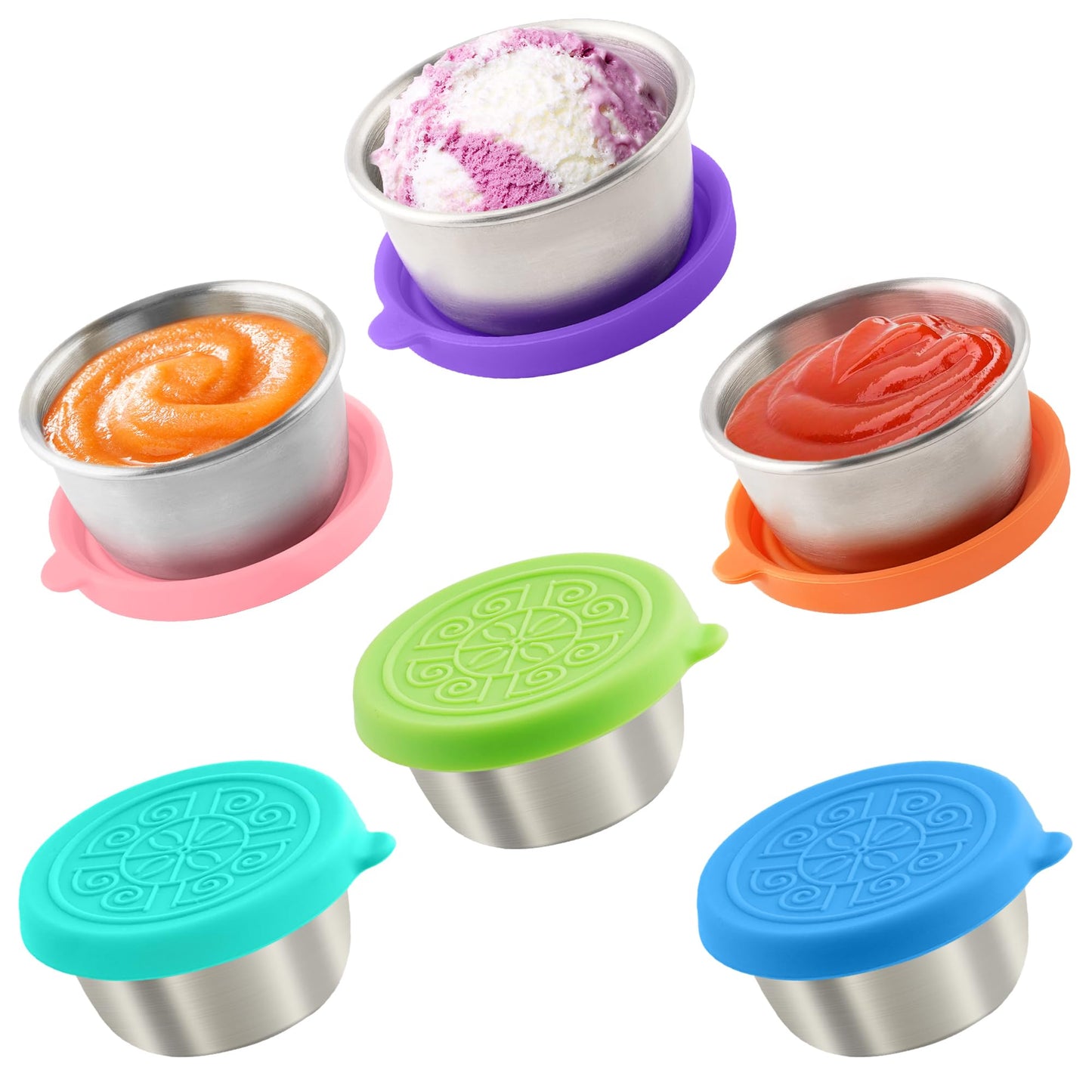 6-Pack 1.6oz Salad Dressing Containers with Lids, Leakproof Reusable Stainless Steel for Lunch Boxes, Sauces, Picnics, Travel & Kitchen Storage