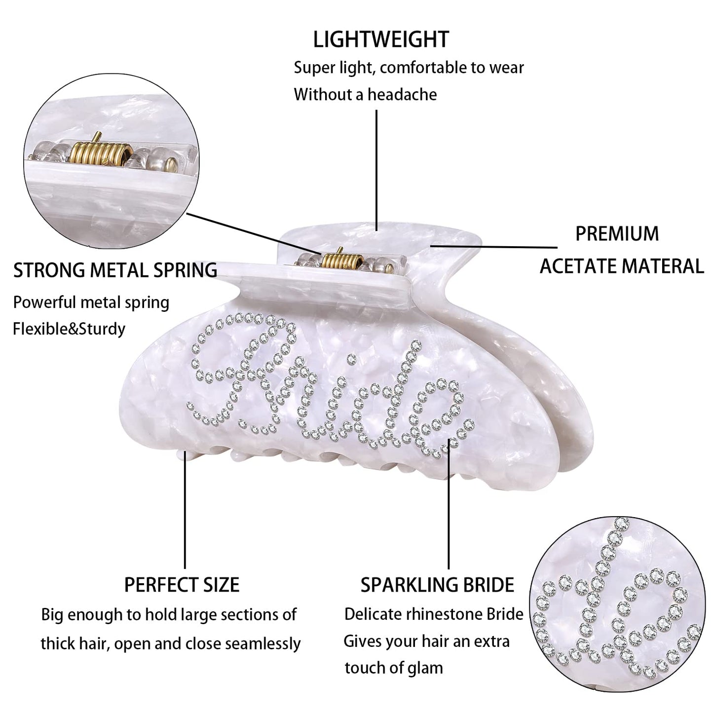 Bride Hair Claw Clip, Wedding Gifts, White Acrylic Hair Clip, Rhinestone Bachelorette Party Favors, Wedding Bridal Shower Hair Accessory Gift