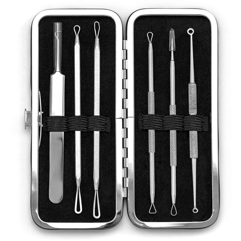 6 Piece Set Pimple Popper Blackhead Remover and Acne Extractor Kit Specifically Treats Face Blemishes Zits and Whiteheads - Perfect Stocking Stuffer