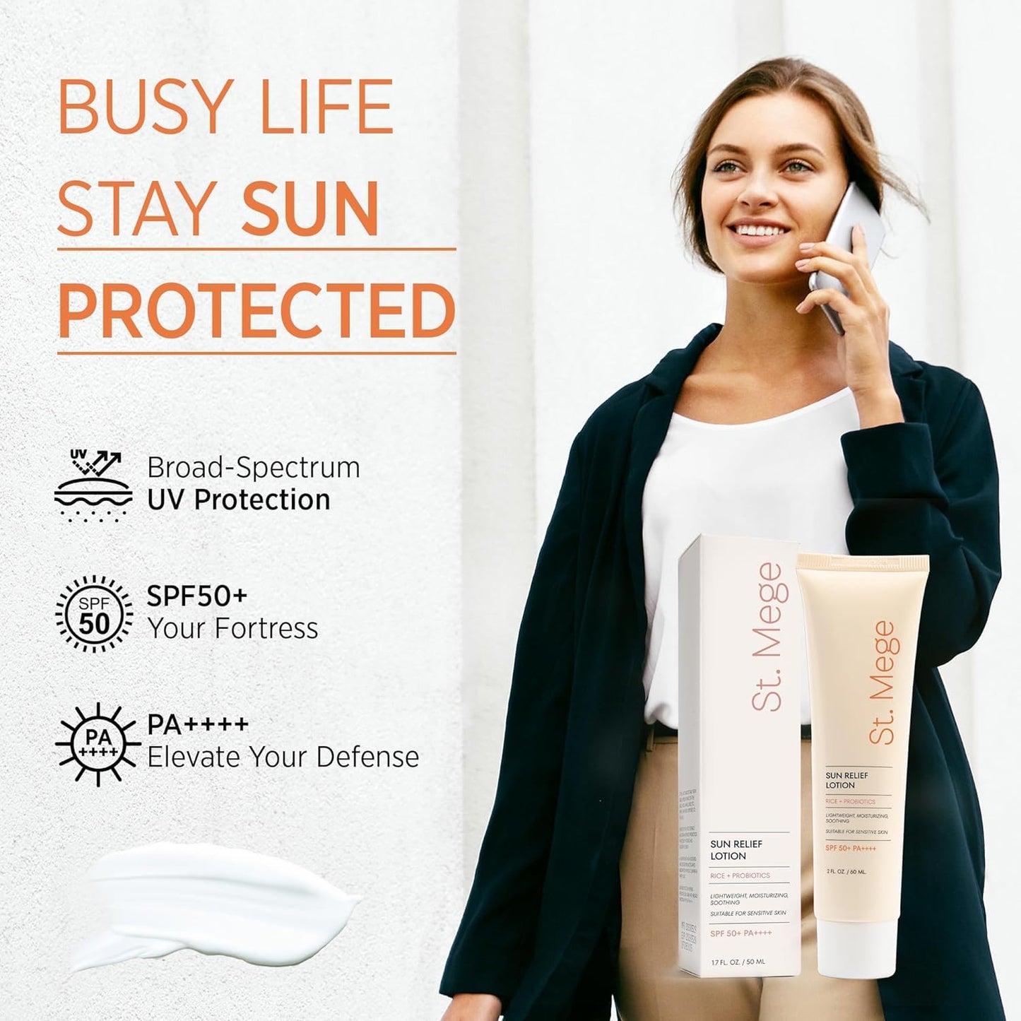 St. Mege Rice Korean Lightweight Sunscreen - Daily 50+ PA++++ Travel Size Sunscreen Lotion - Reef Safe, Asian Skincare Sunblock
