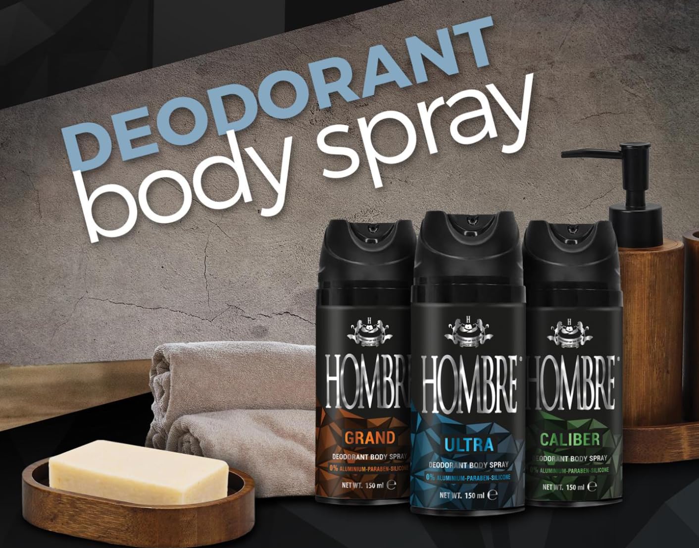 HOMBRE Ultra Spray Deodorant for Men - Woody Citrus-Aquatic Freshness - Aluminum-Free Deodorant Body Spray - Daily Odor Protection 150 ml (Pack of 3) Beauty and Personal Care HOMBRE