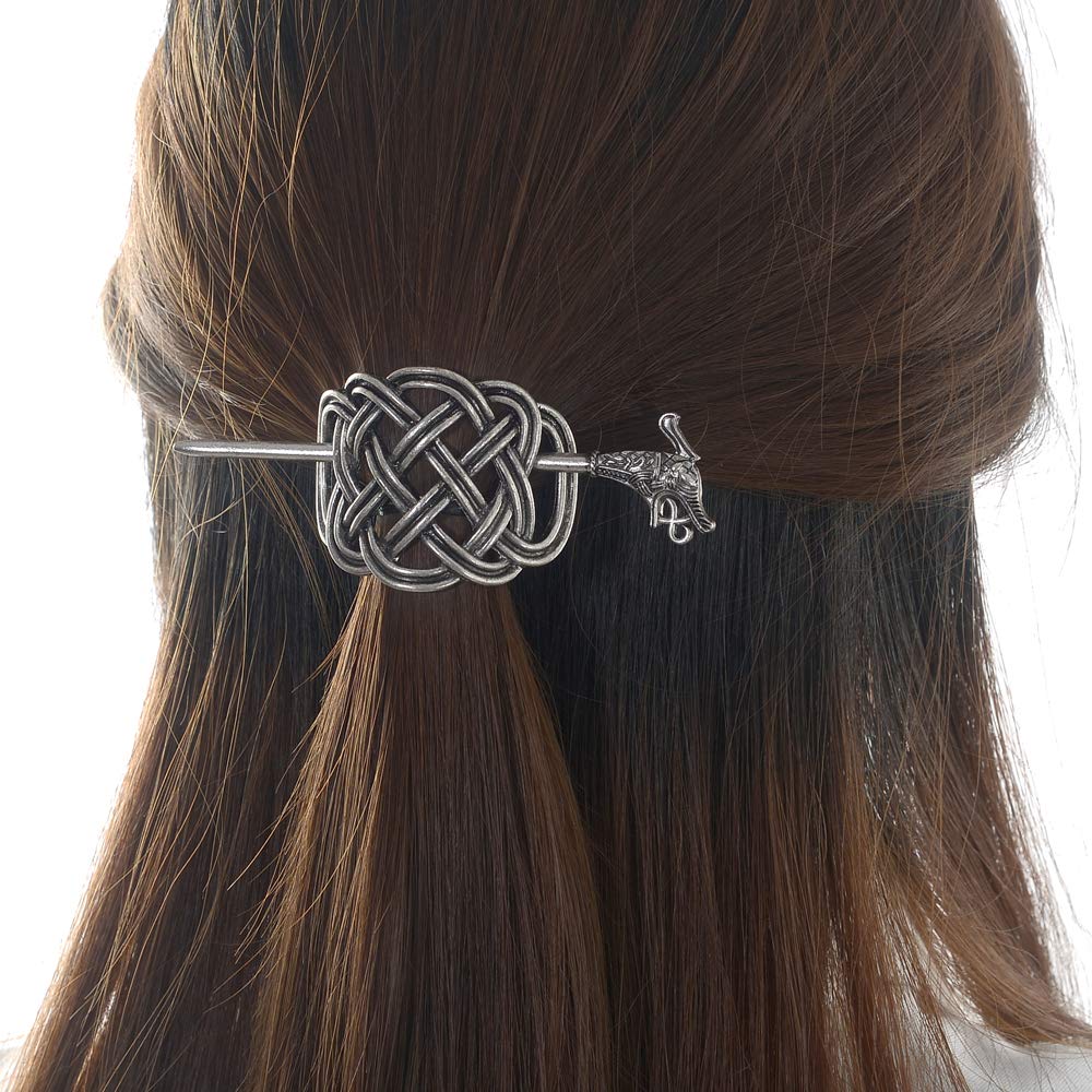 Viking Celtic Hair Clips Hairpins- Viking Hair Accessories Celtic Knot Hair Pins Antique Silver Hair Sticks Irish Hair Decor Accessories for Long Hair