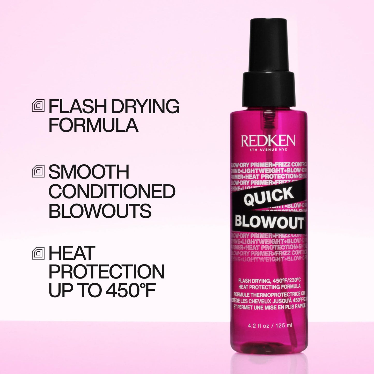 Redken Quick Blowout Heat Protectant Spray For All Hair Types - Smooths & Adds Shine, Lightweight Blowdry Styling Primer with Heat Protection, 1 Fl Oz