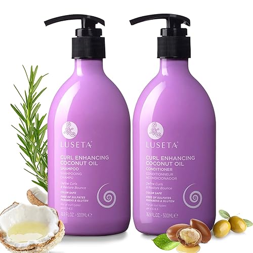Luseta Curly Hair Shampoo and Conditioner Set with Coconut Oil, Unlimited Bounce and Definition for wavy and Coily hair, Reduce Frizz and Repair Dry