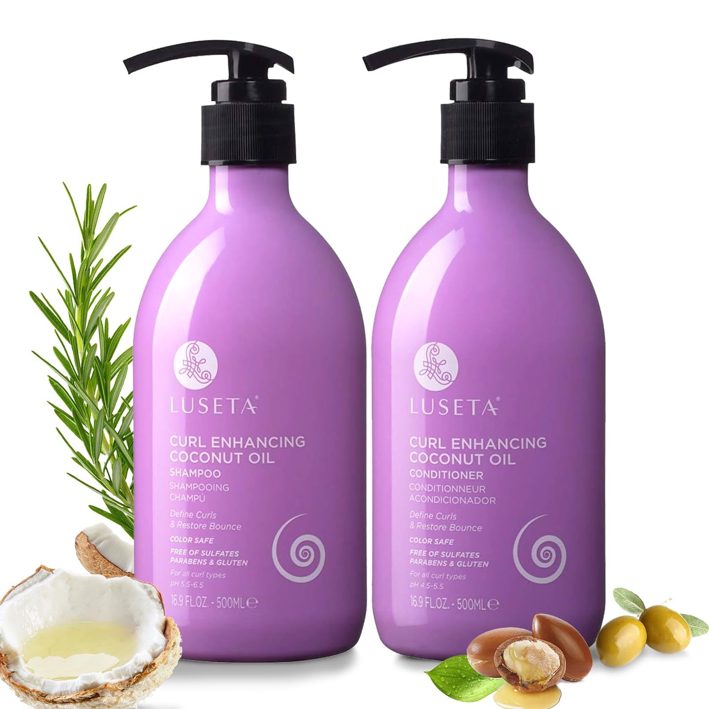 Luseta Curly Hair Shampoo and Conditioner Set with Coconut Oil, Unlimited Bounce and Definition for wavy and Coily hair, Reduce Frizz and Repair Dry