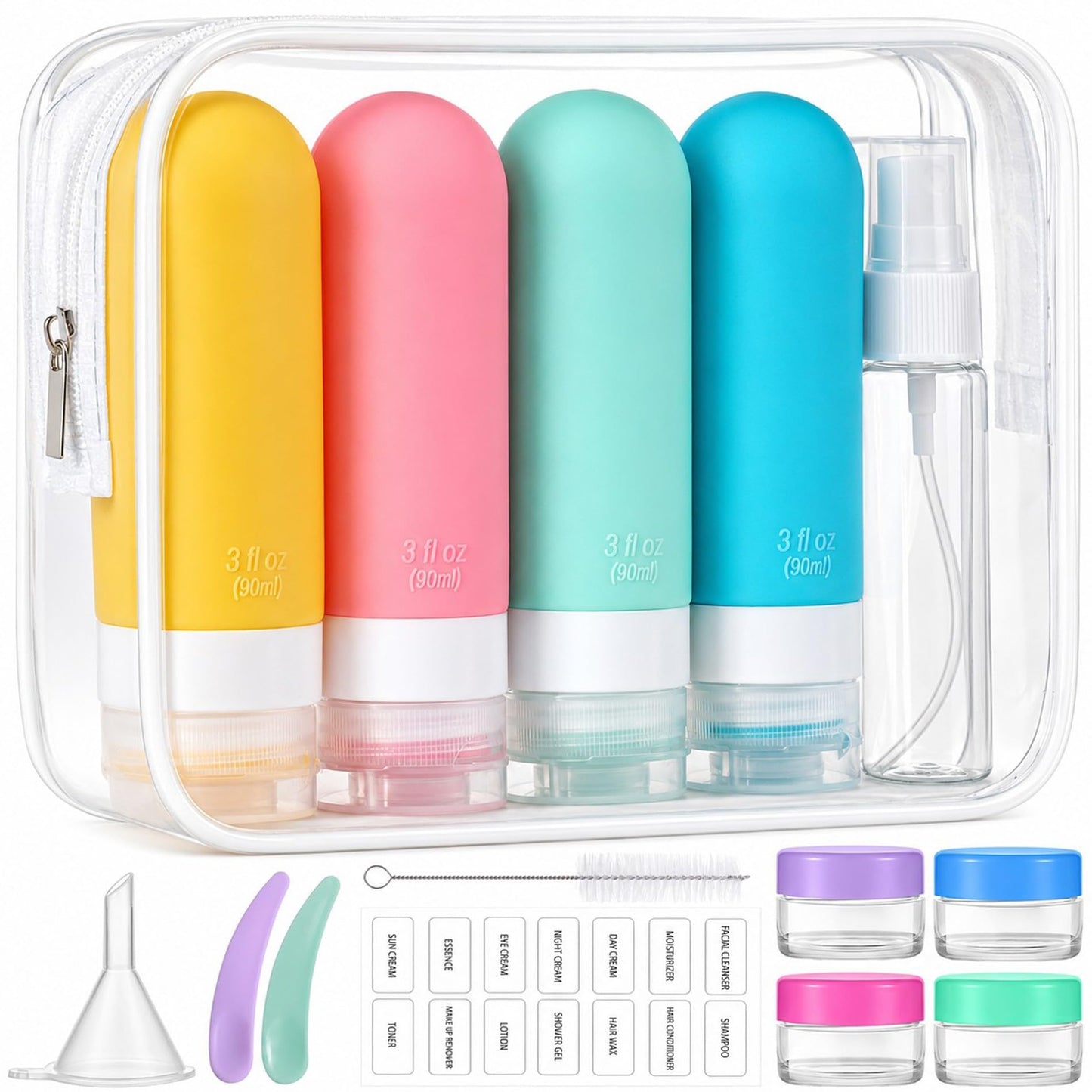 16pack Travel Bottles for Toiletries, TSA Approved LeakProof Squeezable Silicone Toiletry Containers for Shampoo, Conditioner, 3oz Portable Refillable Beauty and Personal Care MODENGKONGJIAN Default Title