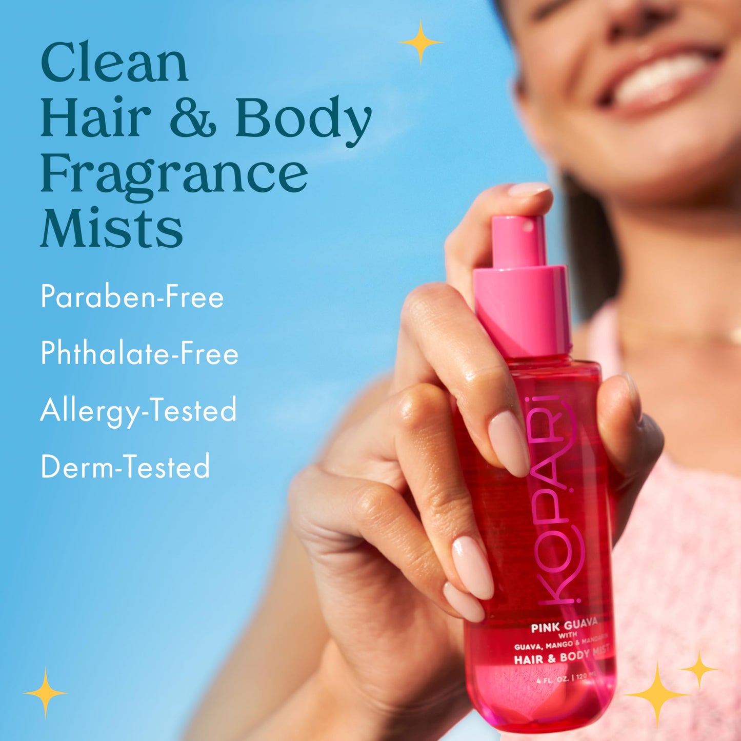 Kopari Pink Guava Hair & Body Mist - Guava, Mango, Mandarin, Coconut, Vanilla & Sandalwood Scent, Long-Lasting Clean Fragrance Spray, Vegan &