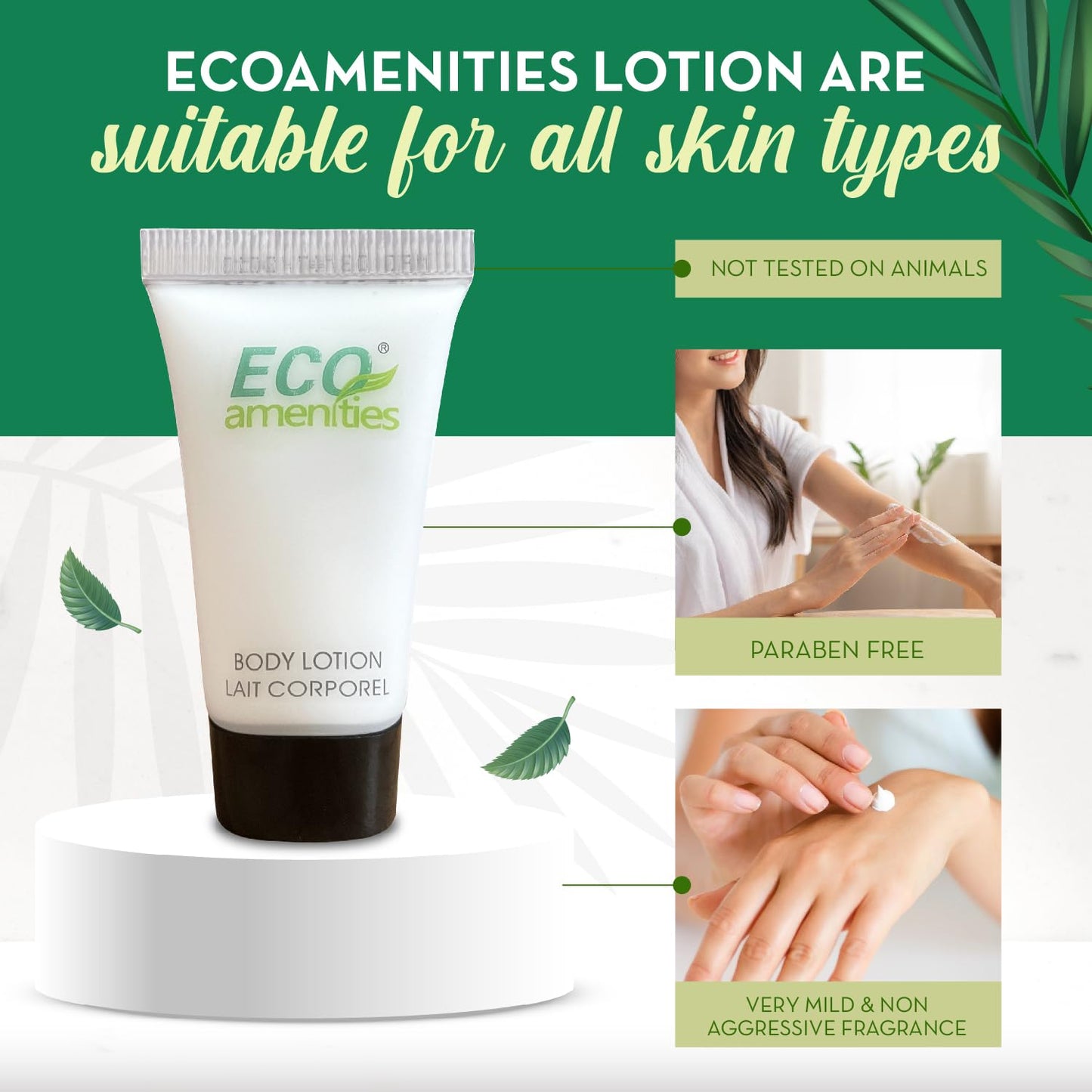 ECO amenities Mini Lotion Bulk - 72 Count 0.75 fl oz (22 ml) Tubes - Travel Size Toiletries & Body Lotion Tubes - Green Tea Scent for Hotel Amenity