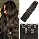 WindTouch Clip in Hair Extensions Real Human Hair Brown Extensions Clip in 12Inch 75g 7PCS #2 Dark Brown Hair Extensions for Women